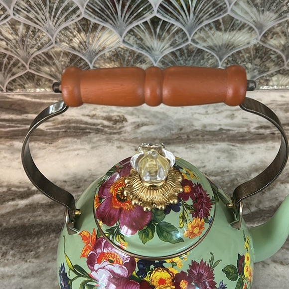 MacKenzie Childs 2 Quart Green Floral Market Teapot - Picture 3 of 9